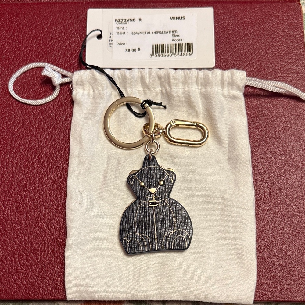 Furla NWT Black and Gold Bear Keychain with little bag.